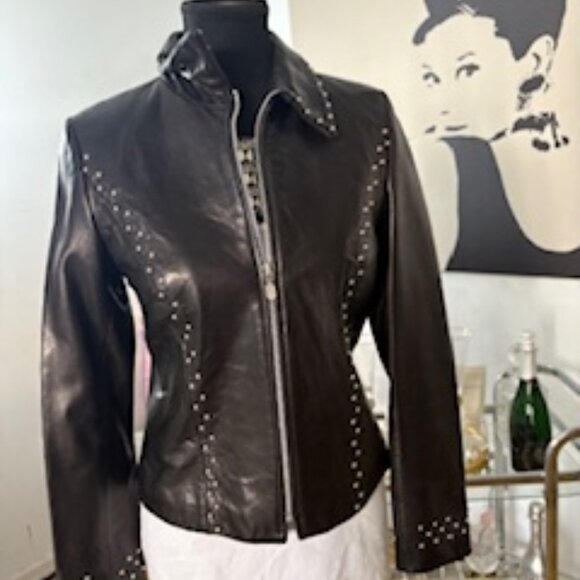 Studded leather fitted jacket - Picture 1 of 4